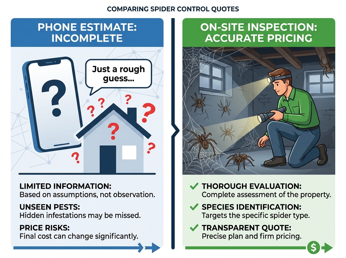 Homeowner examining cobwebs in a ceiling corner while deciding whether to request a quote
